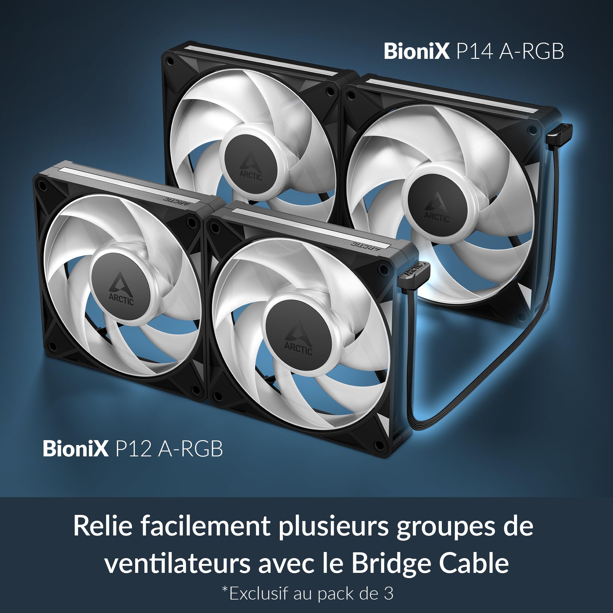 ARCTIC BioniX P14 A-RGB pack de 3, ventilateurs PWM 140 mm, Daisy Chain