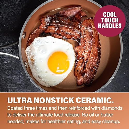 Miniatura 3 de GOTHAM STEEL Sartenes antiadherentes martillados de 9.5 pulgadas con tapa, sartenes antiadherentes con tapa, sartén de cerámica saludable y no