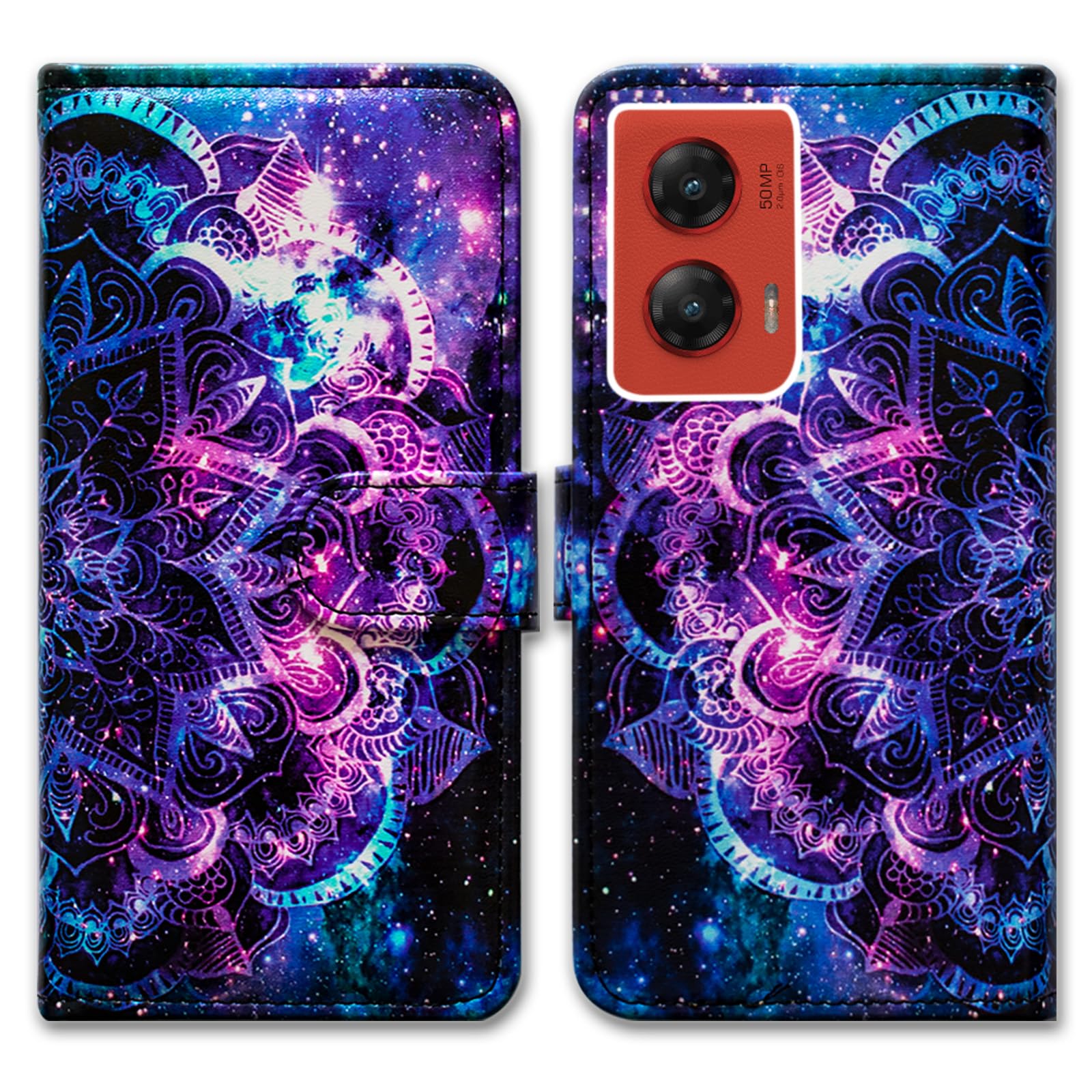Bcov Case for Moto G Stylus 5G 2024,Purple Mandala Galaxy Sky Leather Flip Phone Case Wallet Cover with Card Slot Holder Kickstand for Motorola Moto G