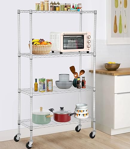 BLKMTY Estantería de almacenamiento ajustable de 4 niveles, estantes de metal, 36 pulgadas de ancho x 14 pulgadas de profundidad, organizador de