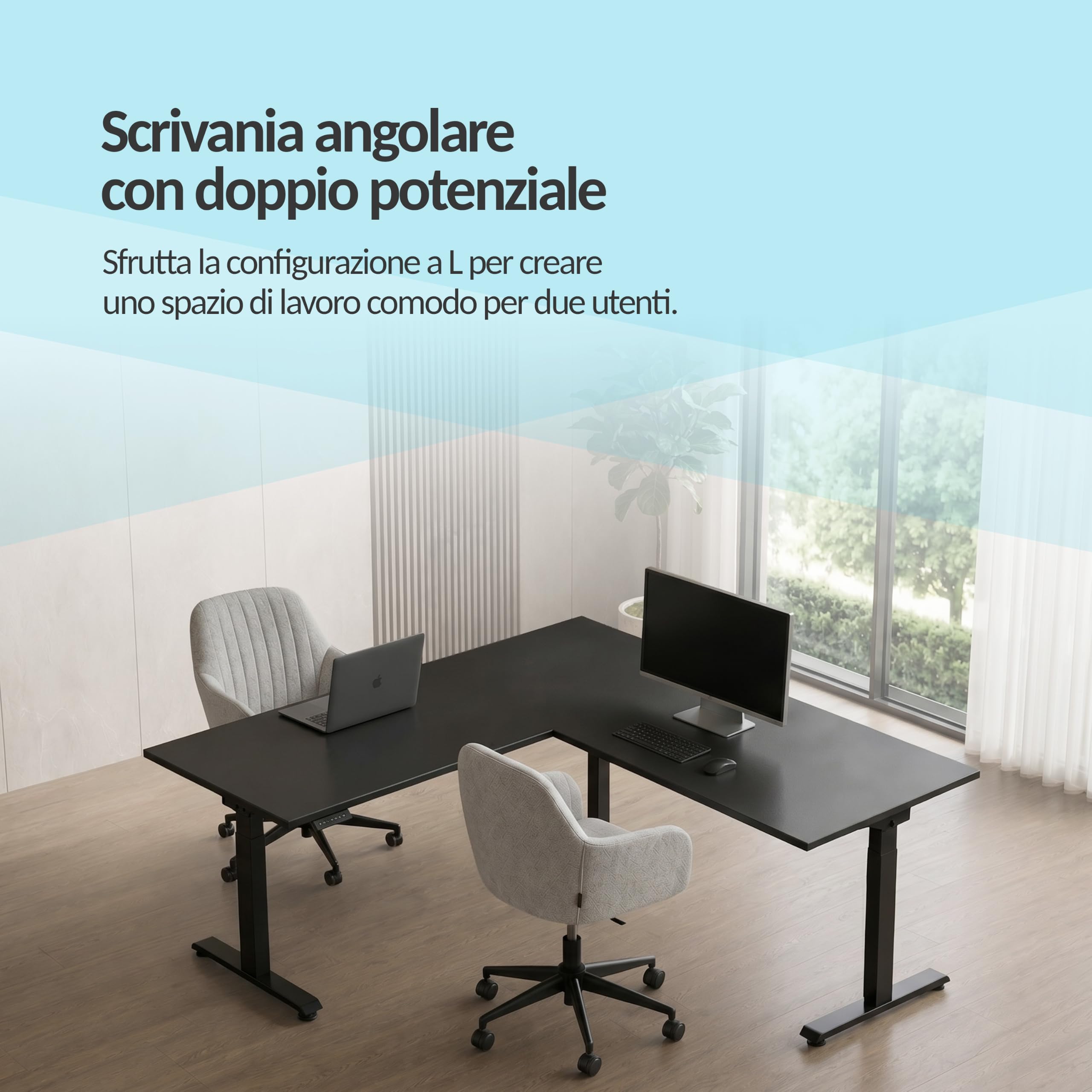 POKAR Struttura per Scrivania Angolare Regolabile in Altezza Elettrica | Angolo 0 a 90°, Altezza 70 a 118 cm | Pannello Memoria con USB-C e USB-A | Base per Scrivania in Piedi | Nero