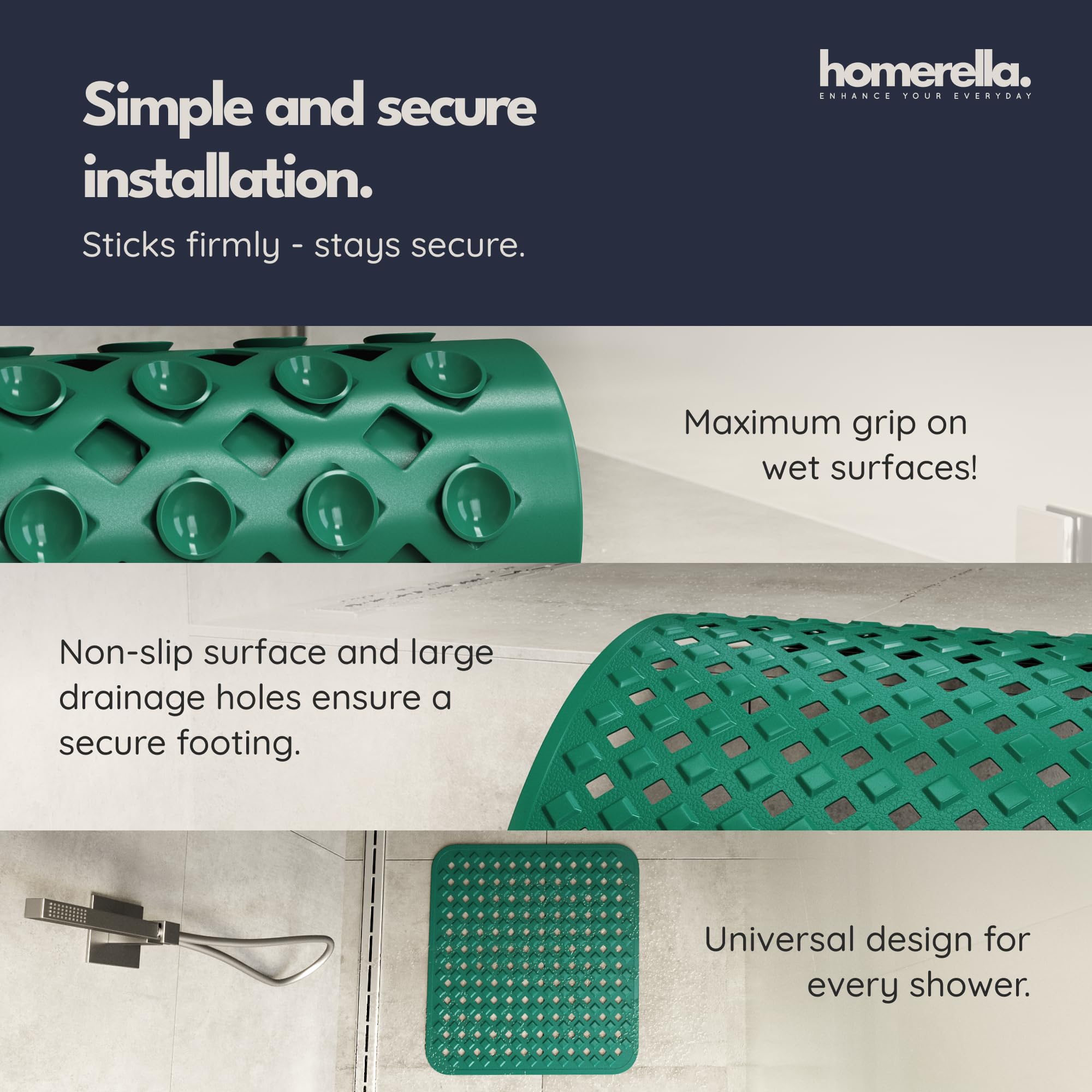 homerella Shower Mat Non Slip Anti Mould 53 x 53 cm, INCL. Hooks for Drying, Bath Mat Non Slip Anti Mould, Shower Mats for Inside Shower, BPA-Free and Machine Washable for Children and Elderly - Image 4