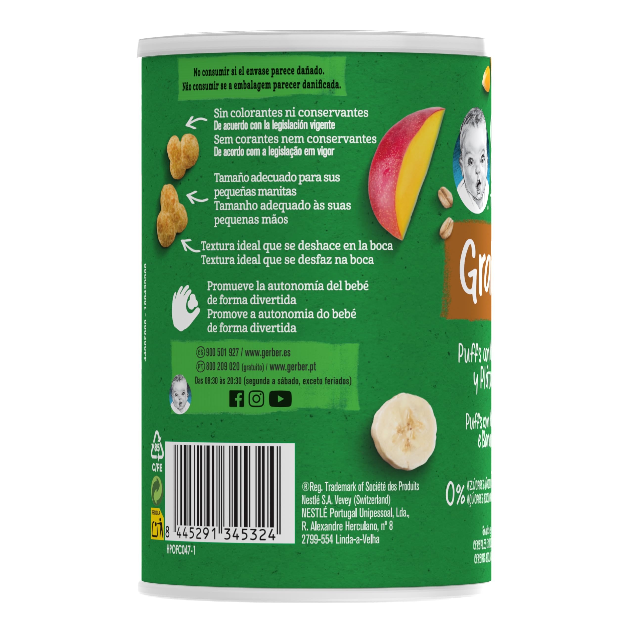 Gerber Organic Snack Maíz y Avena con Mango, 12 meses, 5 x 35 g