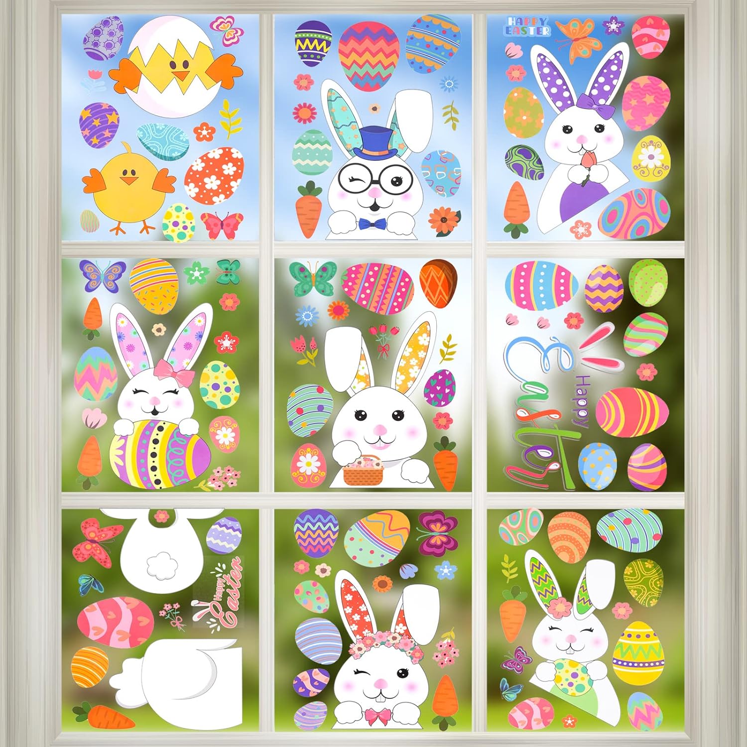 FEPITO 254 PCS Easter Window Clings, Easter Window Decals, Easter