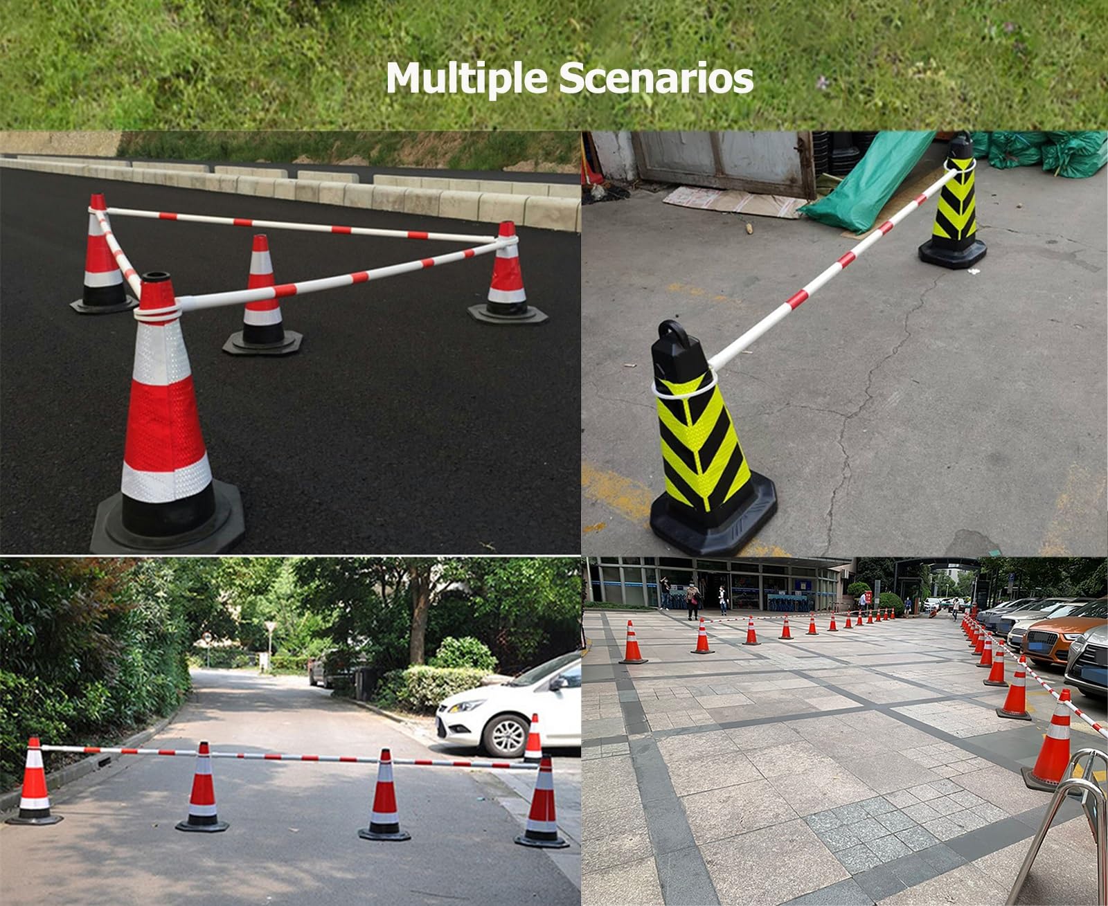 Barrera retráctil de Conos de tráfico, de 1,20 a 2 Metros, Cinta Reflectante y Ligera para Conos de Seguridad en Obras Viales, Equipo de Seguridad expandible en Amarillo y Blanco.