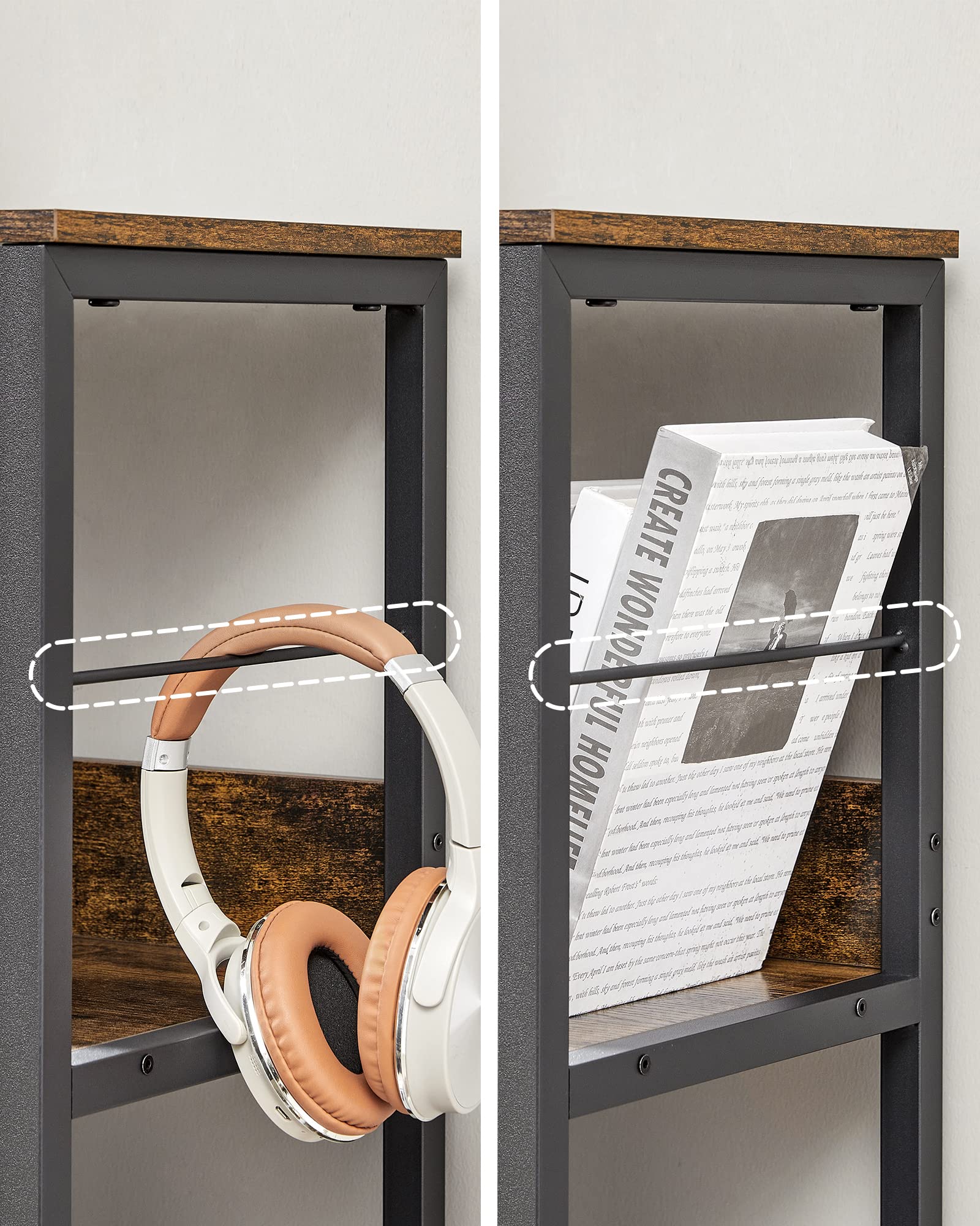 VASAGLE Estantería de Almacenamiento de 3 Niveles, Librería, Estantería Independiente con 9 Compartimiento, Salón, Estudio, Cocina, 30 x 100 x 103,1 cm, Marrón Rústico y Negro LLS112B01