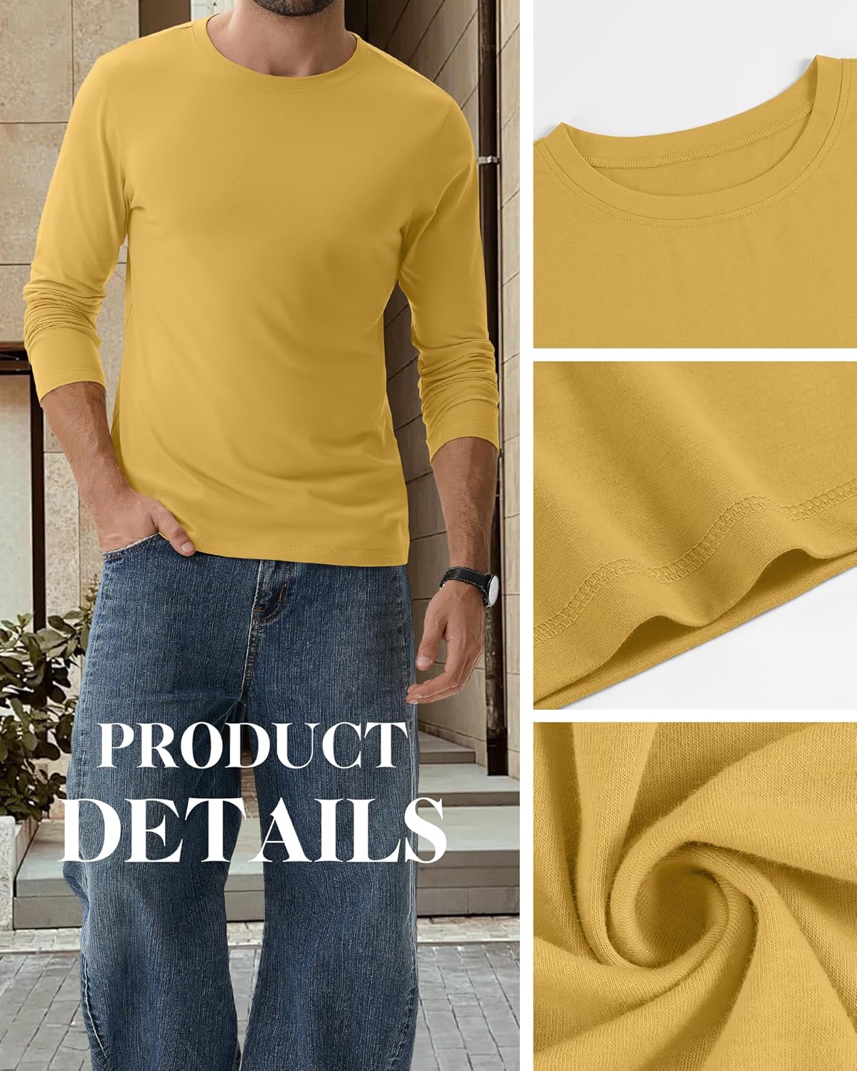 4 Pack Men's Big and Tall Cotton Shirts L-7xl, Long Sleeve Oversized Tops Loose Casual Large T-Shirts Basic Tee - Image 5