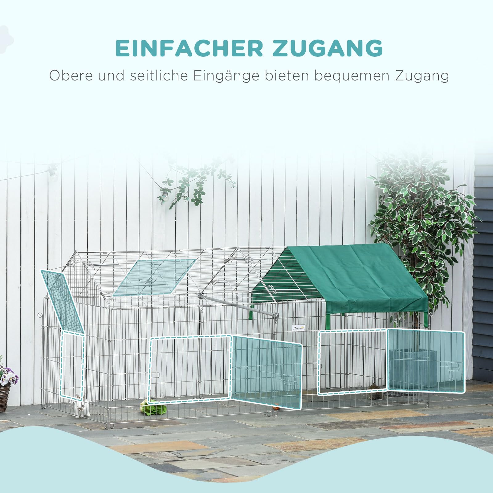 PawHut Freigehege, Kleintiergehege, Meerschweinchen Gehege, Laufgitter mit Abdeckung, Außengehege, Kleintiergehege für Kleintiere, Stahl, 220 x 103 x 103 cm, Grün