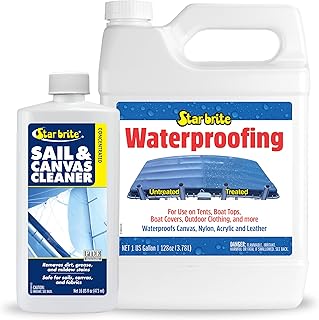 STAR BRITE Waterproofing Spray, Waterproofer + Stain Repellent + UV Protection - 1 GAL (081900N) & STAR BRITE Sail & Canvas Cleaner Concentrated Formula - 16 OZ (082016)
