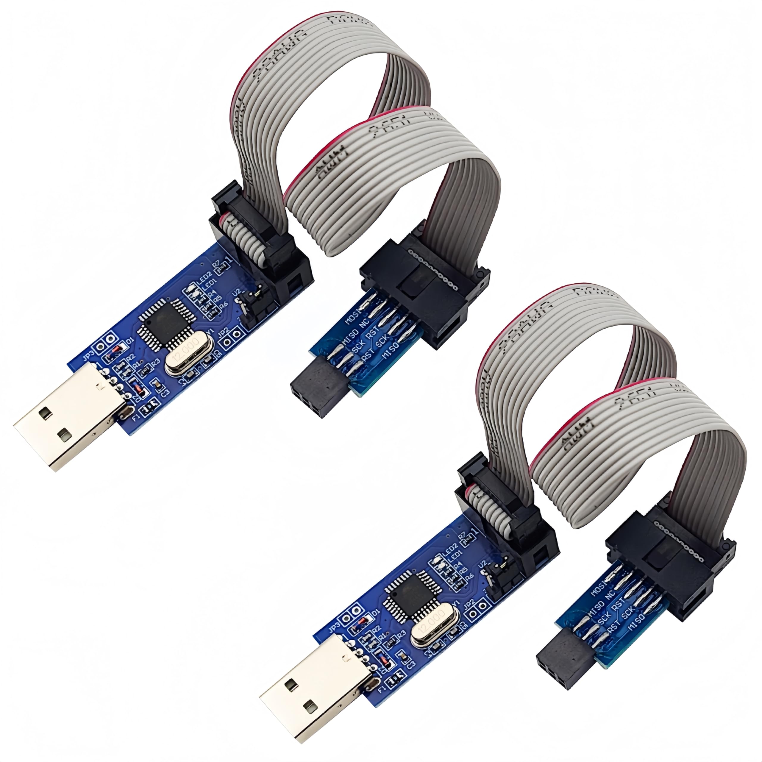 Yuuhseel 2PCS USBASP Downloader Programmer and 10Pin to 6Pin Adapter Board with Cable for ATMEL 51 AVR USB ISP ASP Series Microcontroller