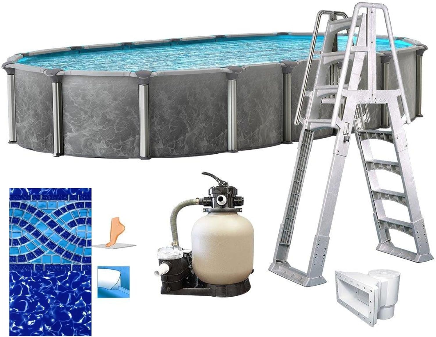 In The Swim 15' x 30' Oval Above Ground Swimming Pool - Emotion Package - Featuring: Sand Filter, Pump System and A-Frame Ladder