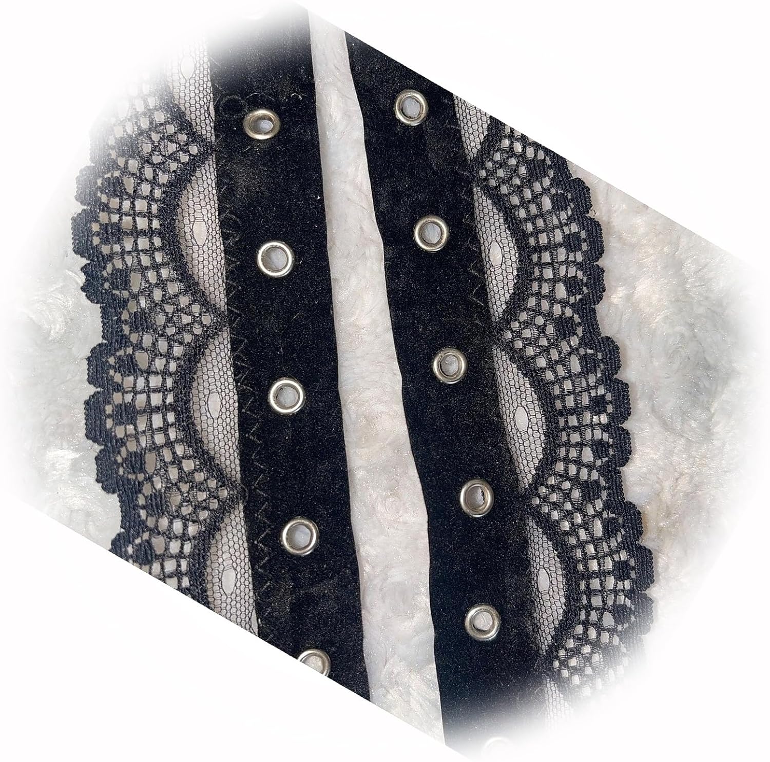 New 3 Yards Black Velveteen Silver Eyelet Grommet Scalloped