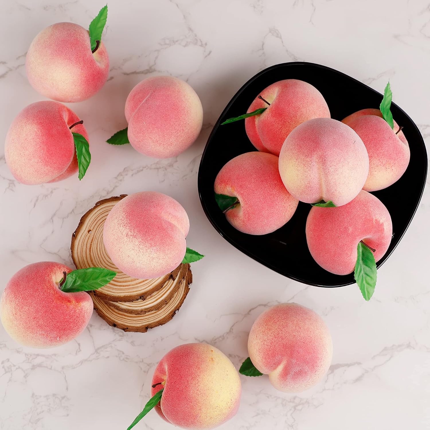 Happy Trees 12pcs Artificial Peach Simulation Fruit for Home Kitchen Table Cabinet Party Décor Photography Props Food