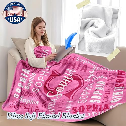 Miniatura 2 de Ships Next Day, Manta personalizada para niñas adolescentes - Impreso en Estados Unidos, manta de franela con nombre personalizado, mantas