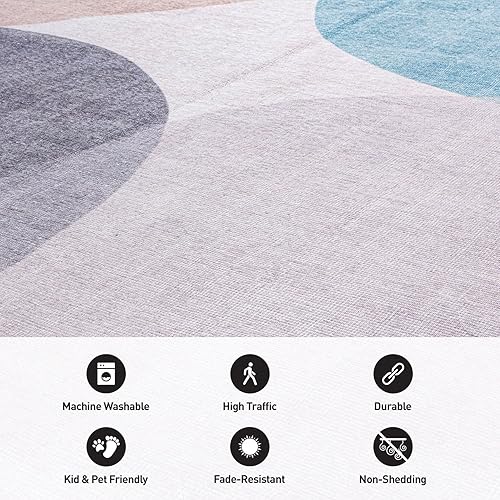 Miniatura 3 de Rugshop Alfombra geométrica contemporánea resistente a las manchas, tejido plano, ecológica, reciclada, lavable a máquina, 7 pies 7 pulgadas x 9