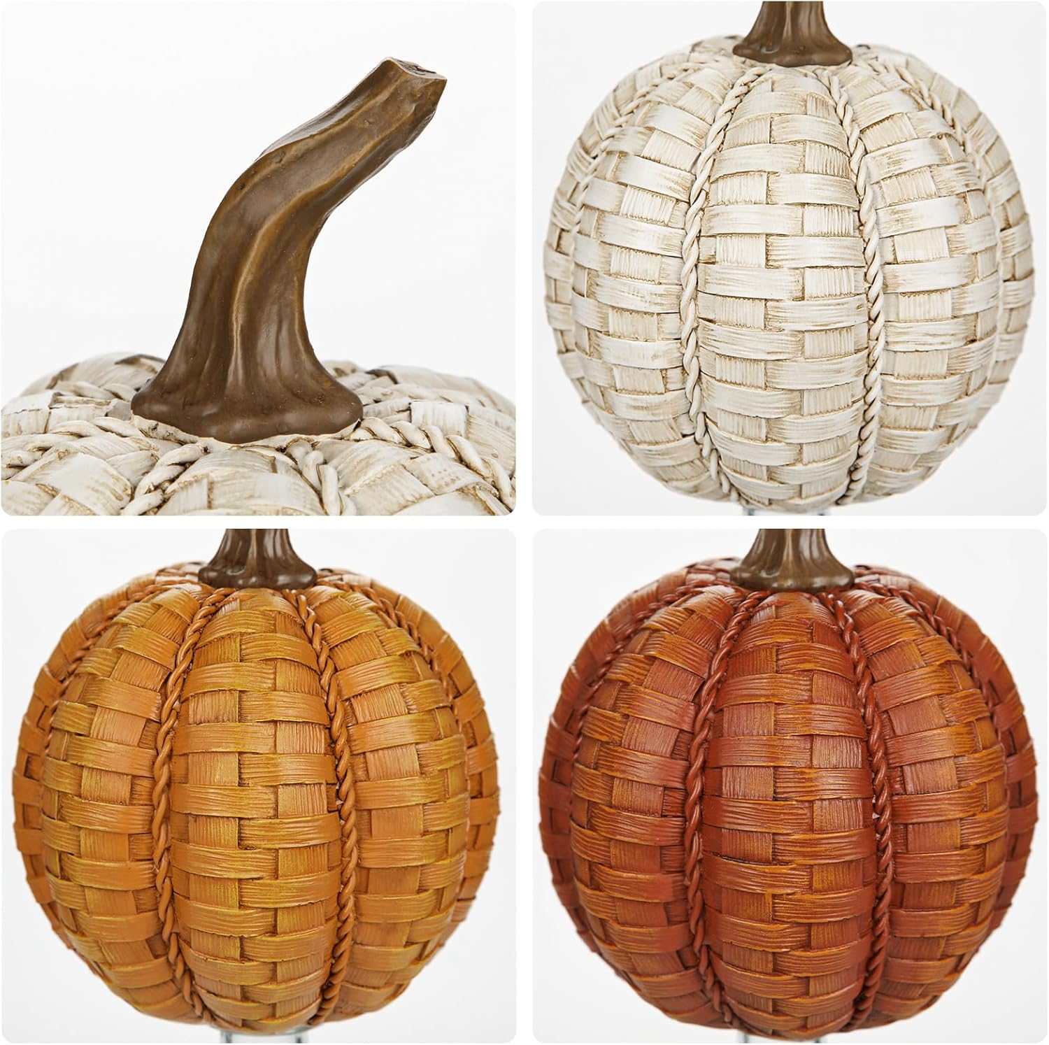 6 Inch Large Artificial Pumpkins, 3 Pcs Fall Pumpkin Decor Beige Orange Clay Brown Faux Resin Pumpkins Woven Pumpkin Centerpiece for Rustic Farmhouse Fall Thanksgiving Autumn Harvest Table Decor
