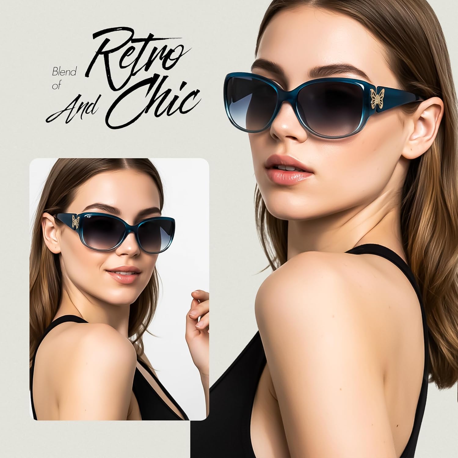 Myiaur Polarized Sunglasses for Women, Trendy Retro Shades with UV400 Protection Butterfly Decors (2 Pack) - Image 3