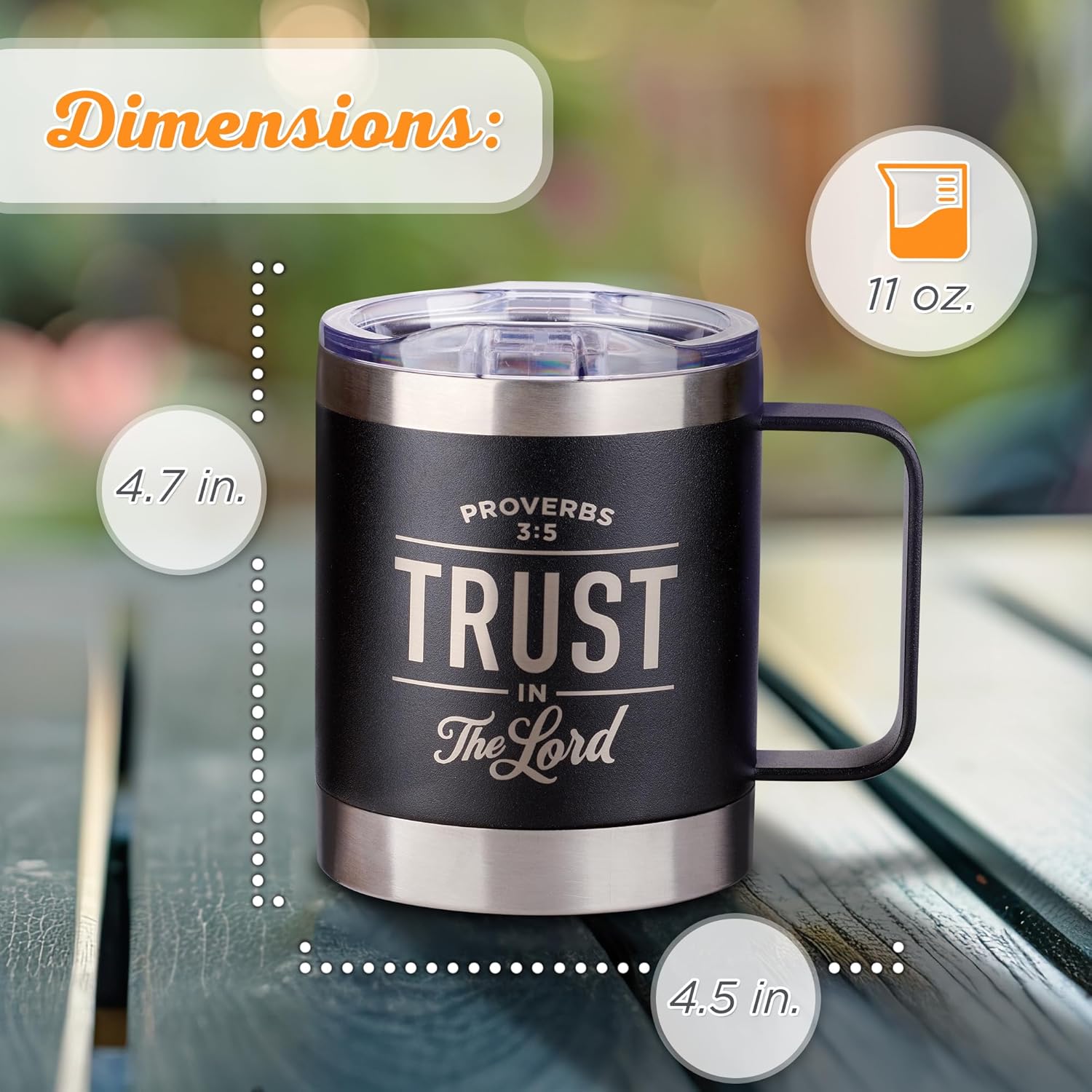 Trust in the LORD Black Camp-style Stainless Steel Mug - Proverbs 3:5 - Image 3