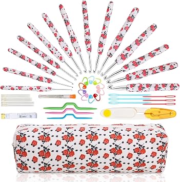Looen Crochet Hooks Set, 14 Sizes 2.25mmB-10mmN Ergonomic Handle for Arthritic Hands, Soft Rubber Grip Knitting Needles Kit for Crochet Beginners, Knitting Enthusiasts Pink