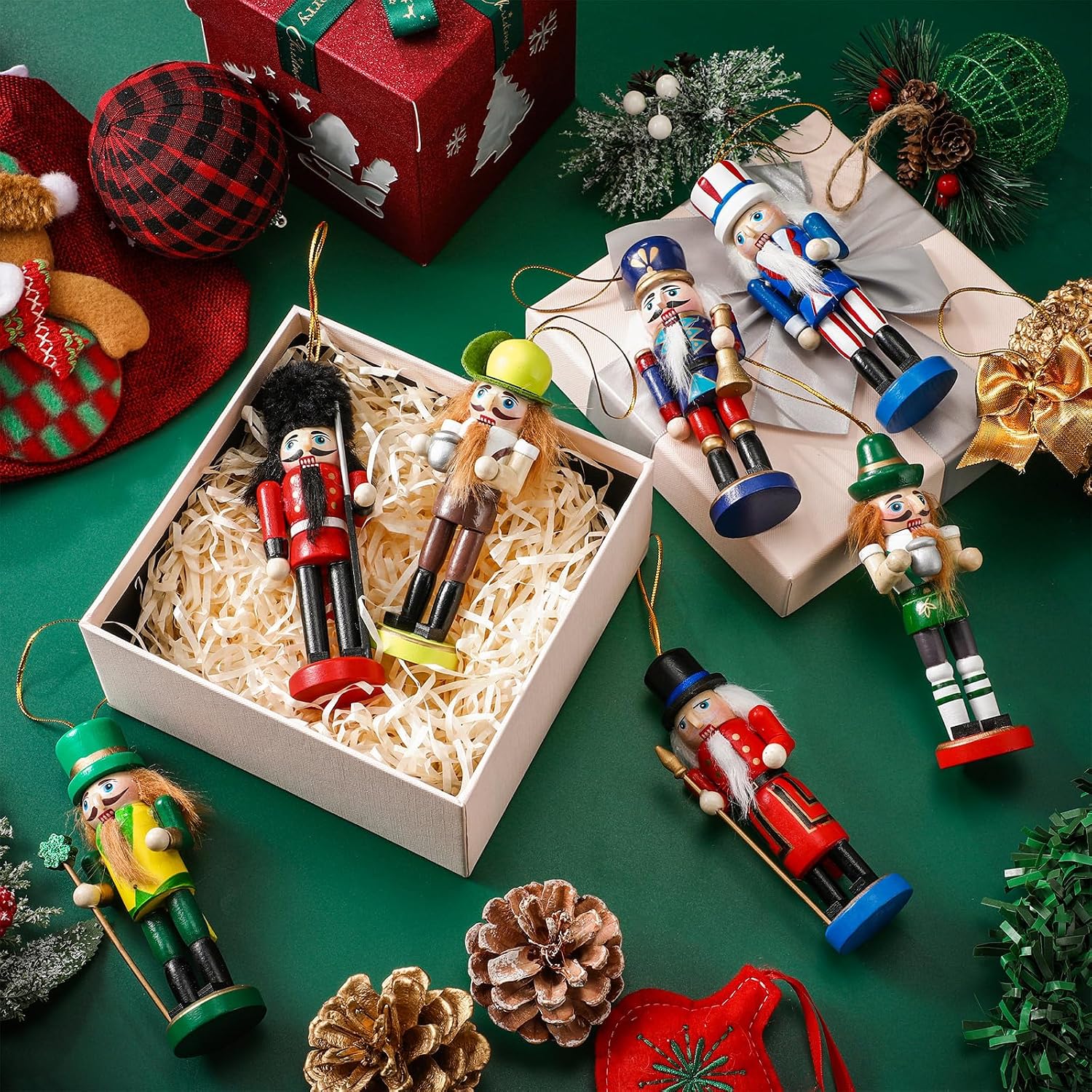 Yalikop 12 Pcs Christmas Nutcracker Ornament Small Wooden Nutcracker Soldier Hanging Decoration Figures for Xmas Figure Christmas Tree Decoration 5.2 Inch