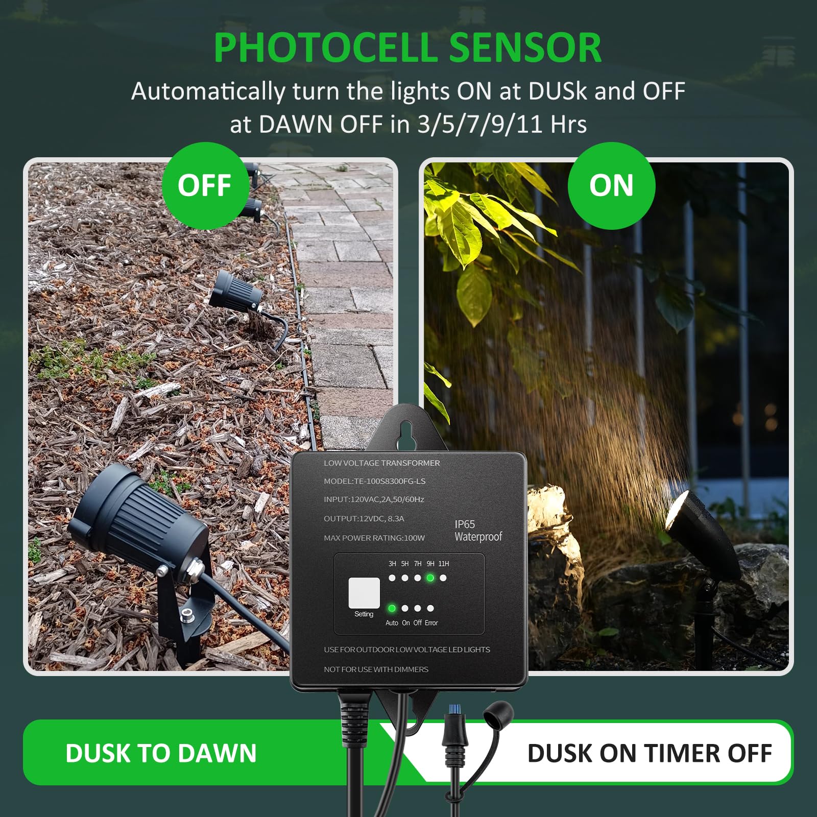 100W Low Voltage Landscape Transformer - Timer & Photocell -5 100W Low Voltage Landscape Transformer - Timer & Photocell -5