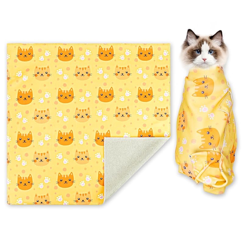 Envoltório de Contenção Autoadesivo para Gatos em Tecido Macio INKNOTE Amarelo 70 x 70 cm