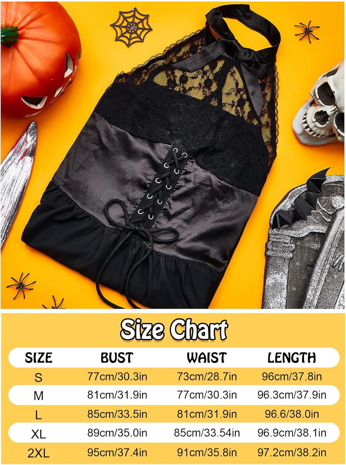 Zhanmai Women's Sleeveless Western Gothic Dress Black Costume with Corset Halter Lace Swing Cocktail Halloween Punk Cosplay - Image 3