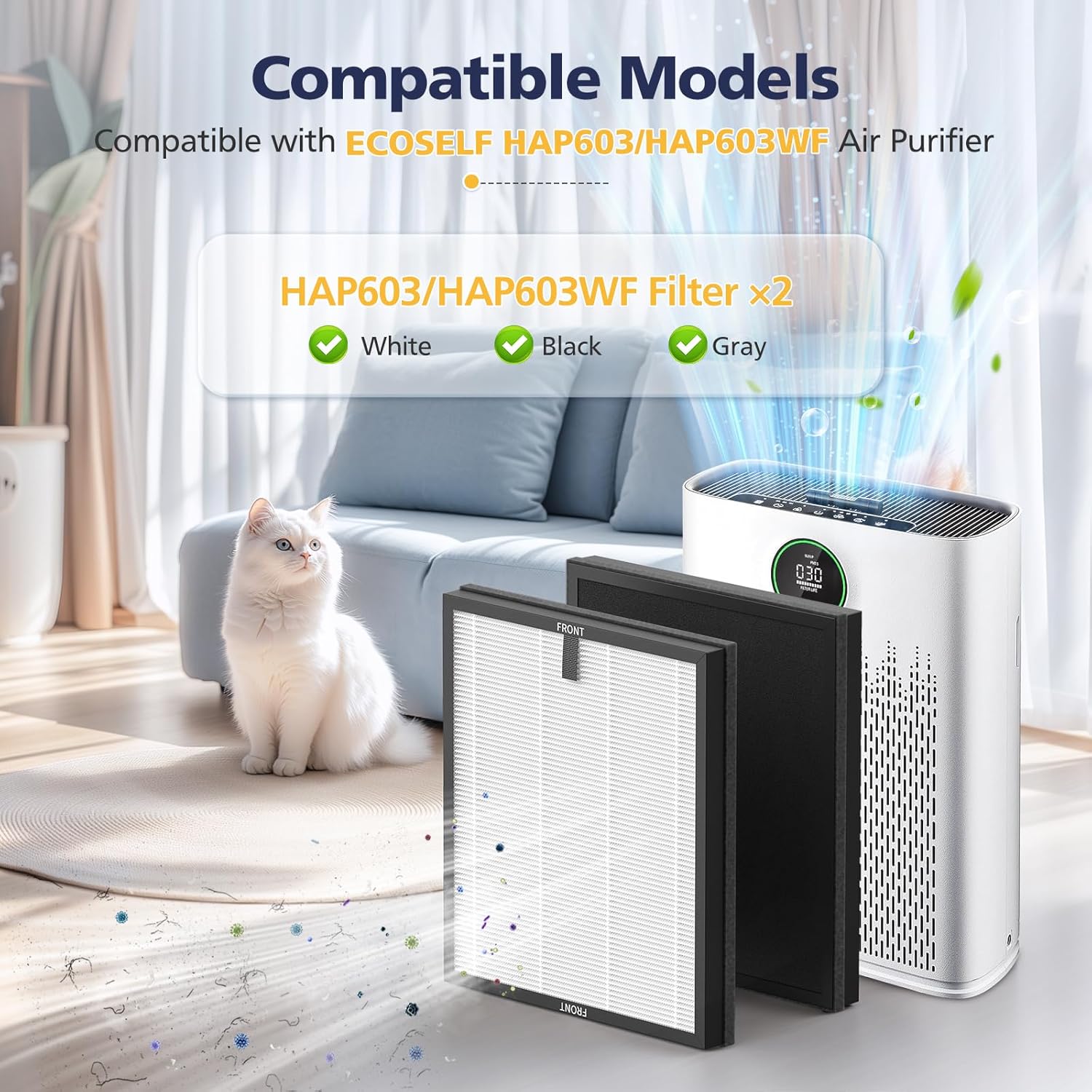 HAP603 Replacement Filter Compatible With ECOSELF HAP603 & HAP603WF Air Purifier, 3-Stage Hepa Air Filter with Activated Carbon for Home Office, # RFHAP603, 2 Pack, White - Image 2