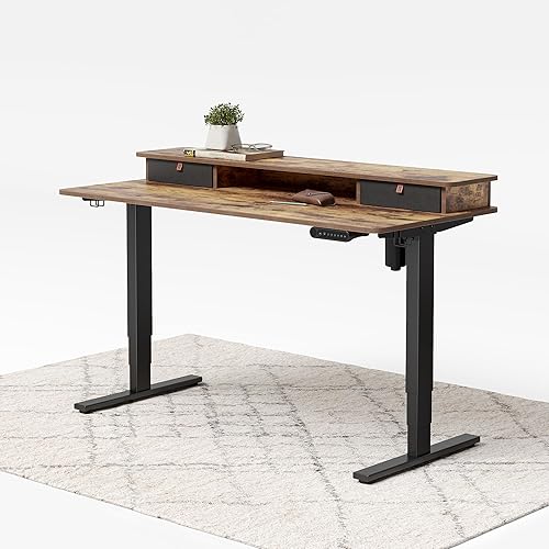 Miniatura 71 de FEZIBO Escritorio eléctrico de pie ajustable de altura de 40 x 24 pulgadas con doble cajón, escritorio para computadora, mesa de pie para oficina en
