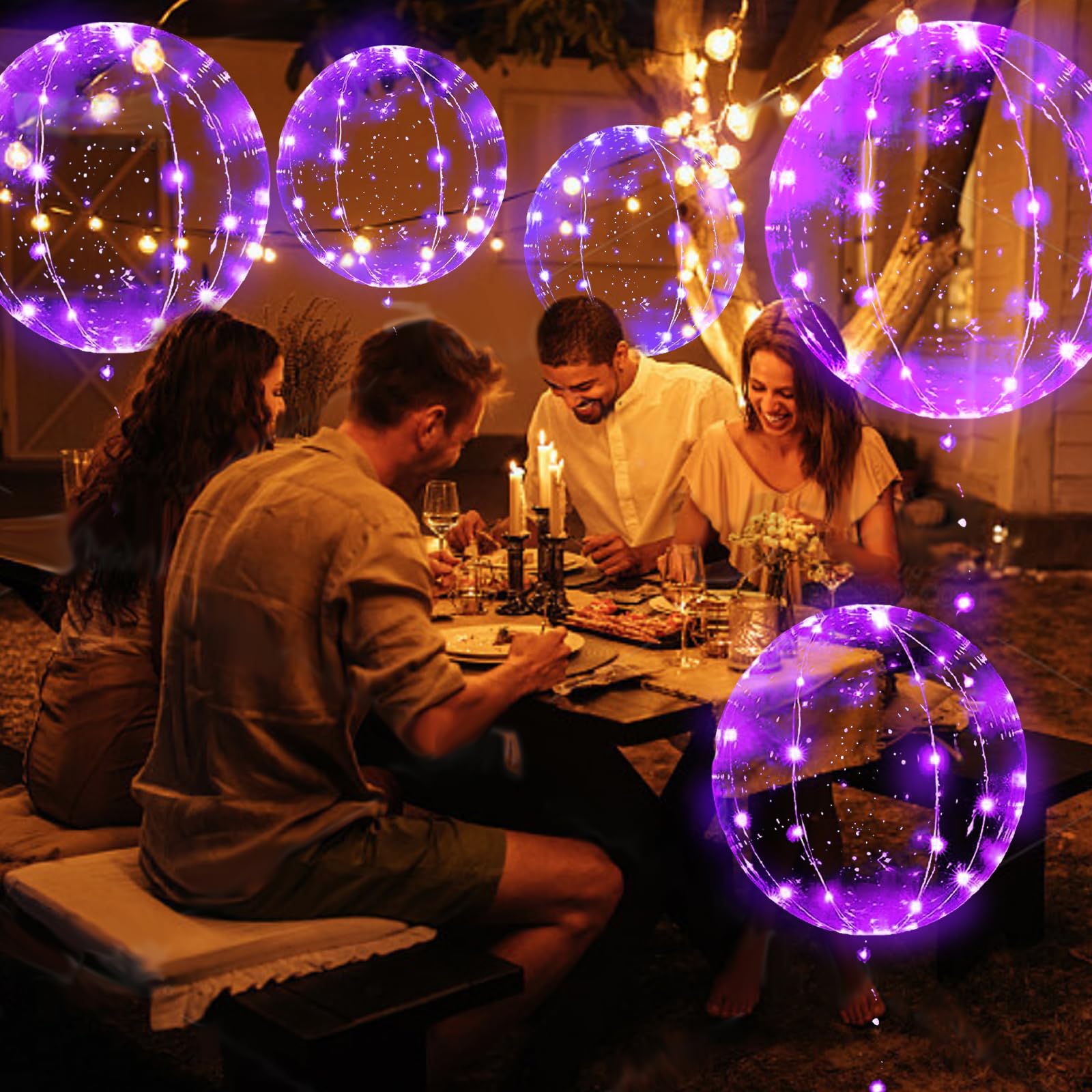 Yootiko 15 Palloncini Luminosi A LED 20 Pollici - Bobo Per Elio Trasparenti Multicolore - Per Matrimoni, Compleanni, Feste - Riutilizzabili - 2