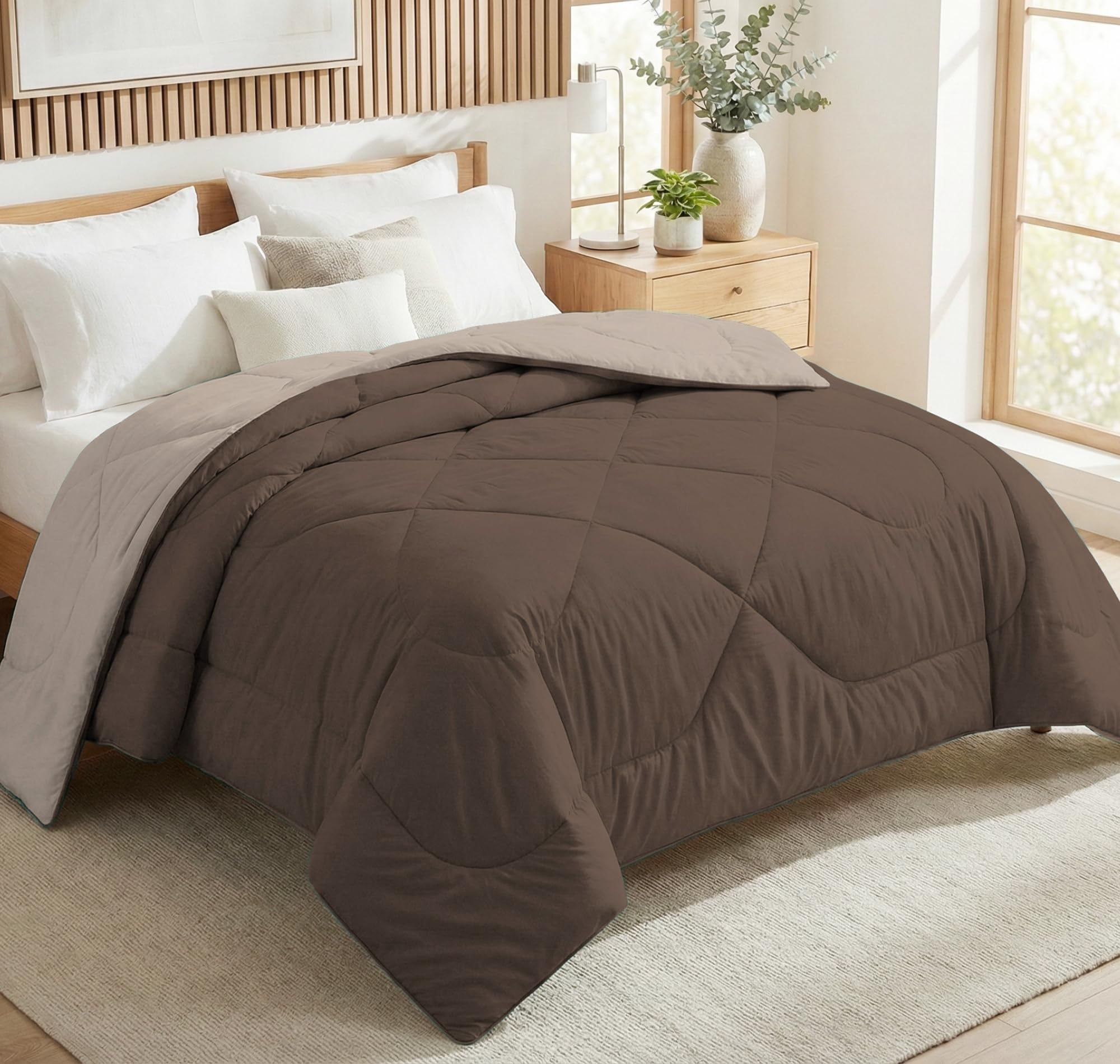 VAS COLLECTIONS King Size Cotton Reversible Comforter (228×254 cm) | 220 GSM Soft & Breathable AC Quilt | Lightweight All Season Bedding for Double Bed (Espresso Brown)-image-11