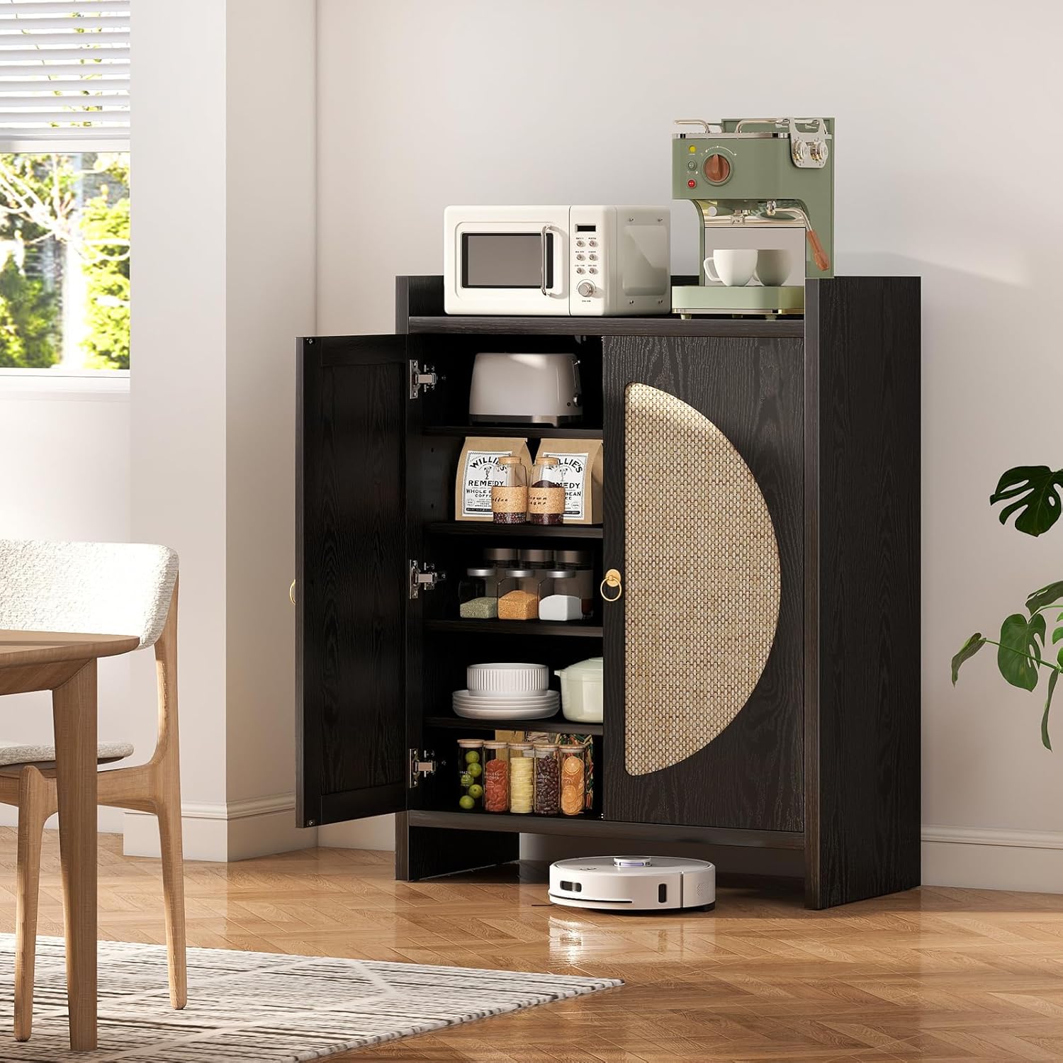 Rattan Shoe Cabinet Storage- Entry Way Shoe Storage Cabinet with Adjustable Shelves, Farmhouse Boho Wood Shoe Organizer Cabinet for Entryway, Accent Cabinet with Doors for Entrance Hallway