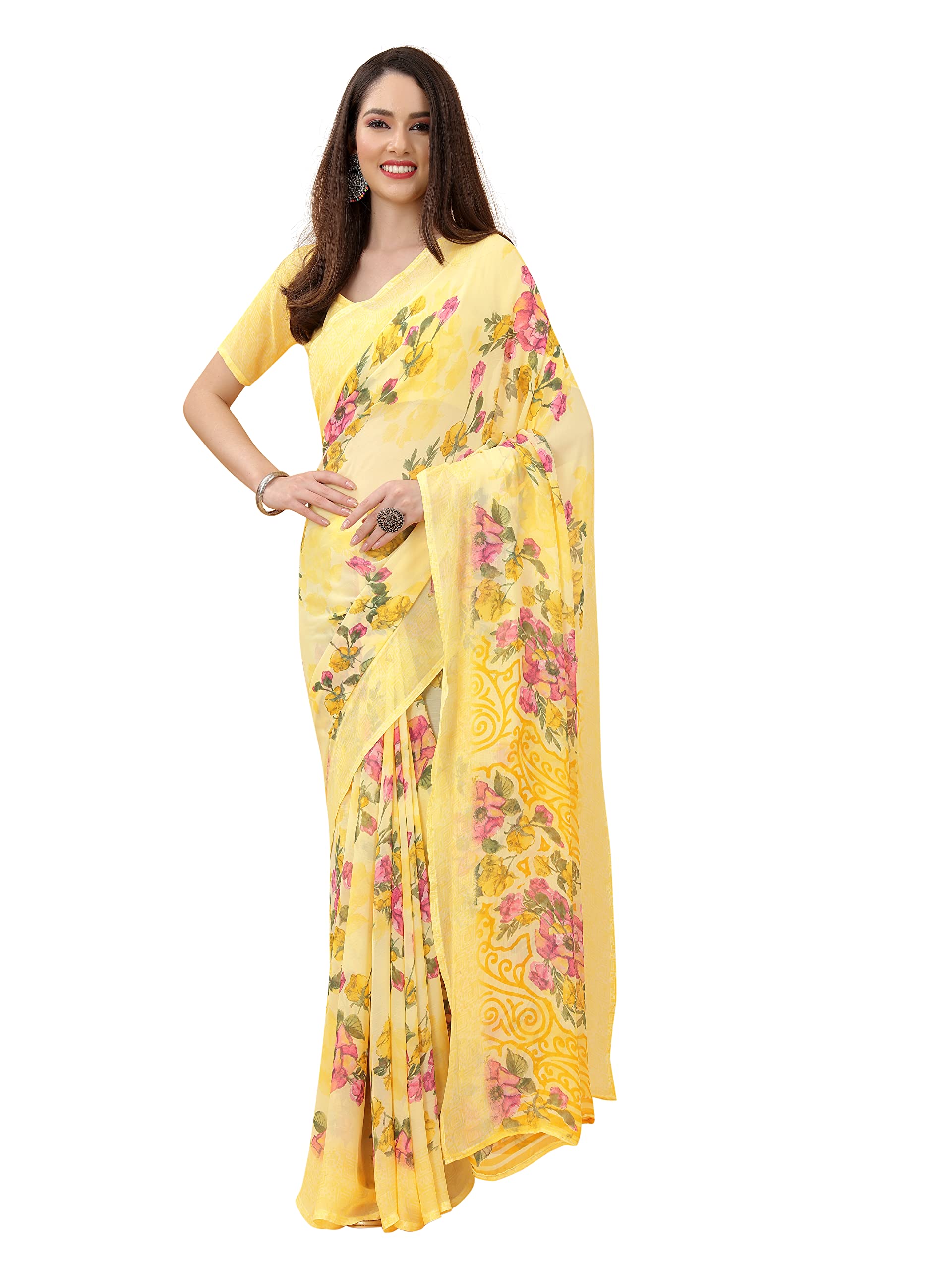 EVANTA Women's Georgette Printed Saree With Unstitched Blouse Piece (EV-Essanya-22_Variation)