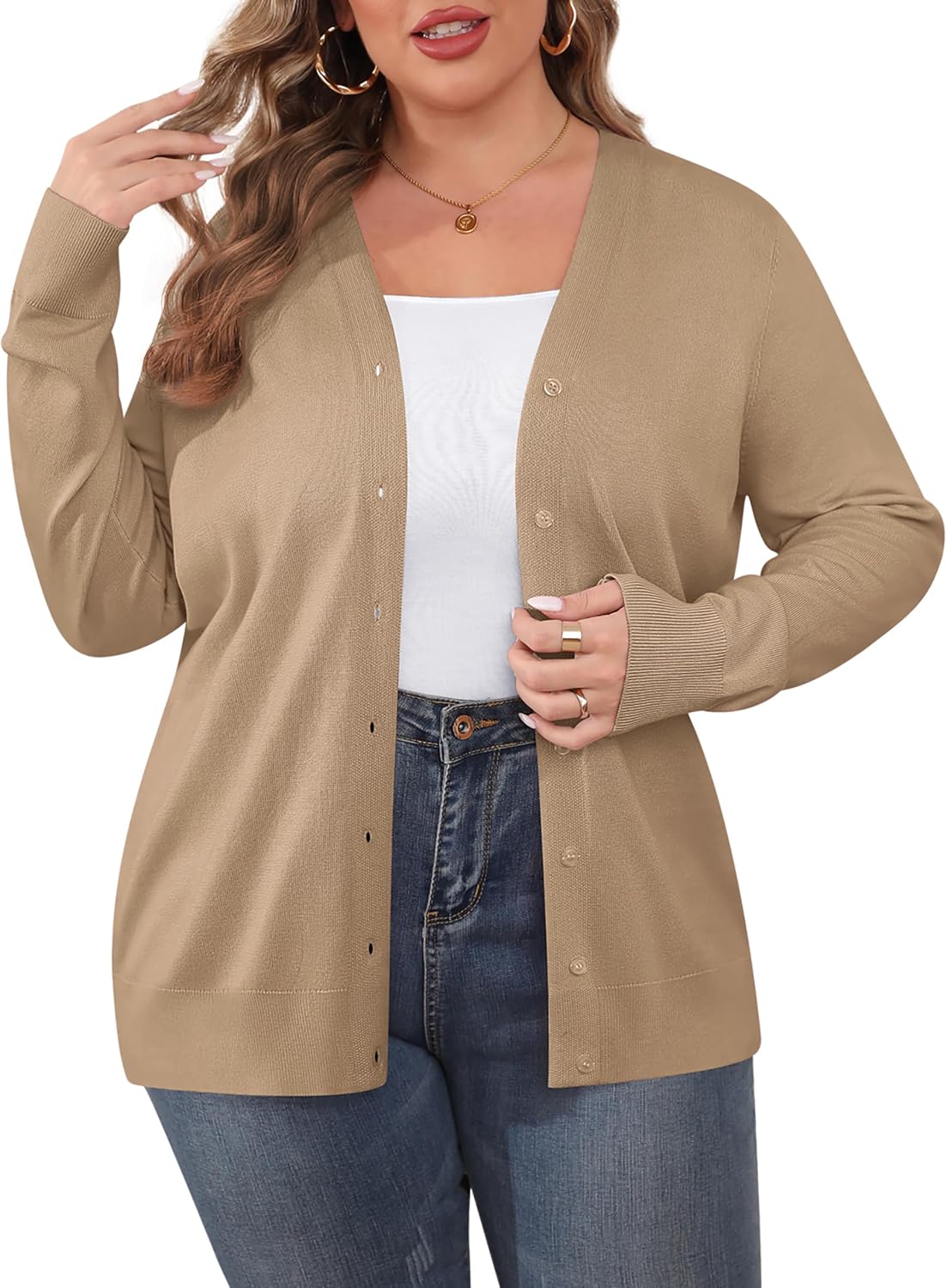 TIANZHU Plus Size Cardigan for Women Button Open Front Long Sleeve V Neck Comfy Lightweight Sweaters XL-4XL