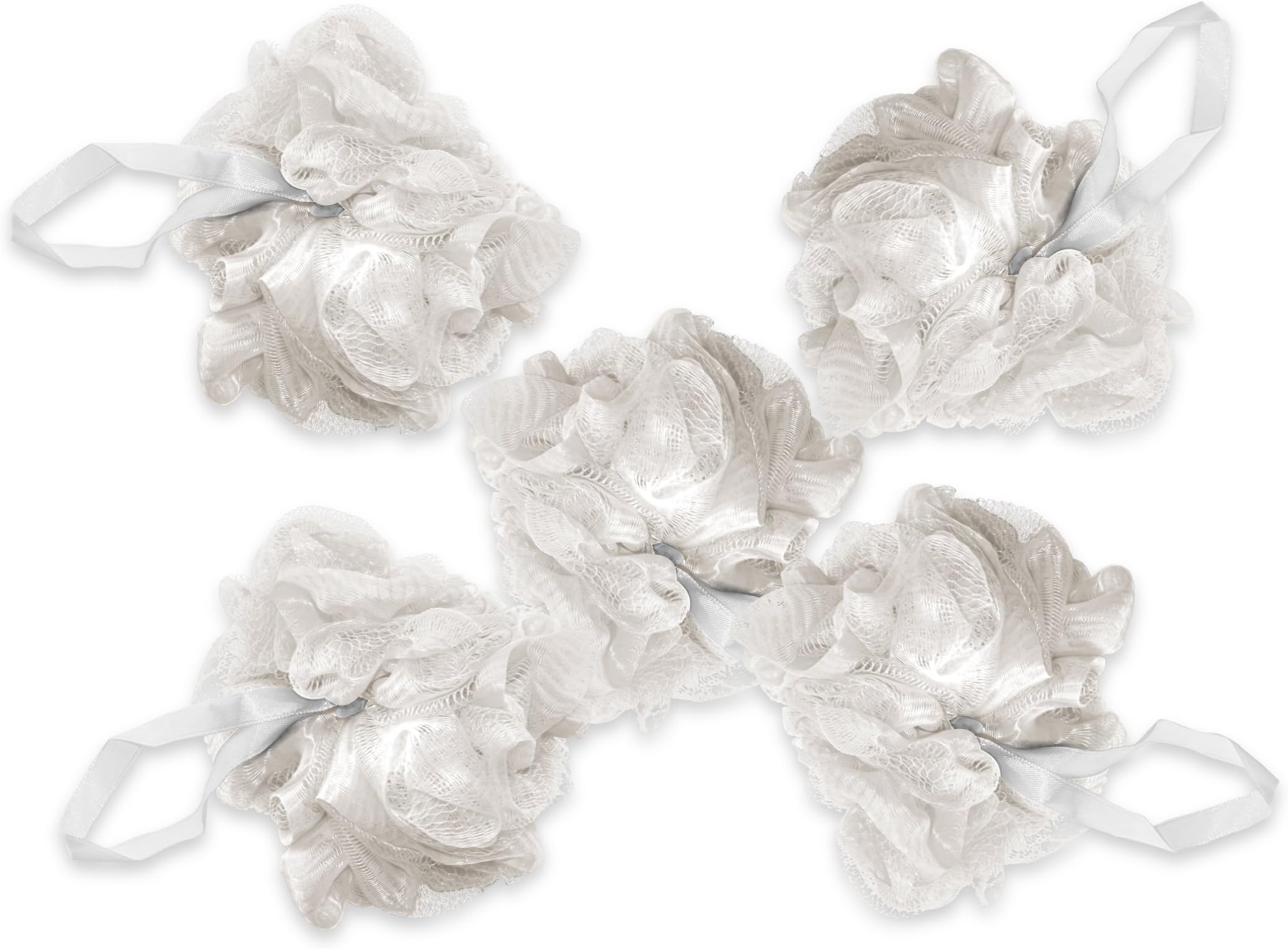 Mesh Pouf Bath Sponge Quality Soft (5 Pack) - White (White)