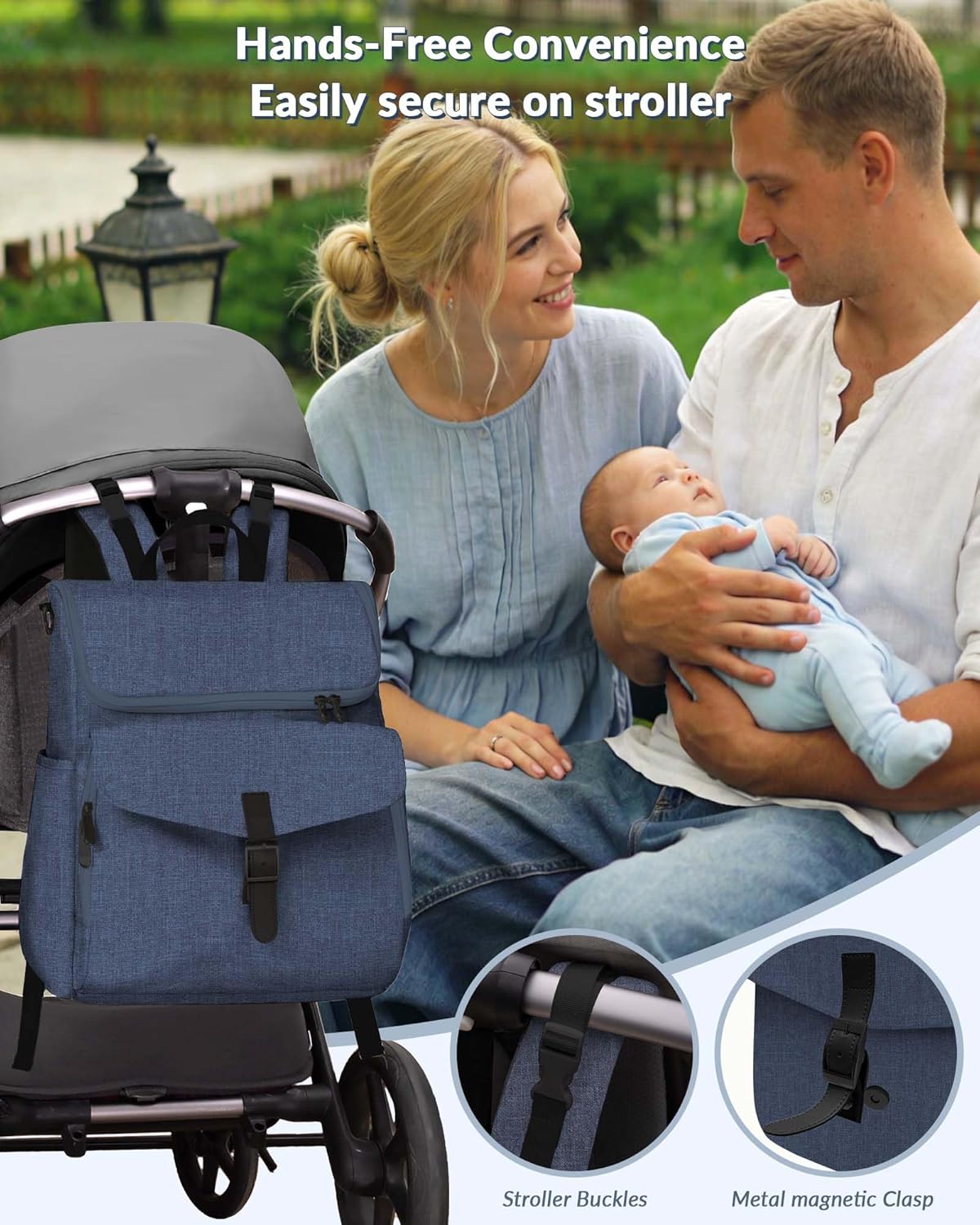 Baby Diaper Bag Backpack, 15 Pockets Newborn Baby Essential Travel bag, Multi Function Water Resistant Tote bag, Balancing Work and Life for Mon and Dad Navy Blue - Image 4