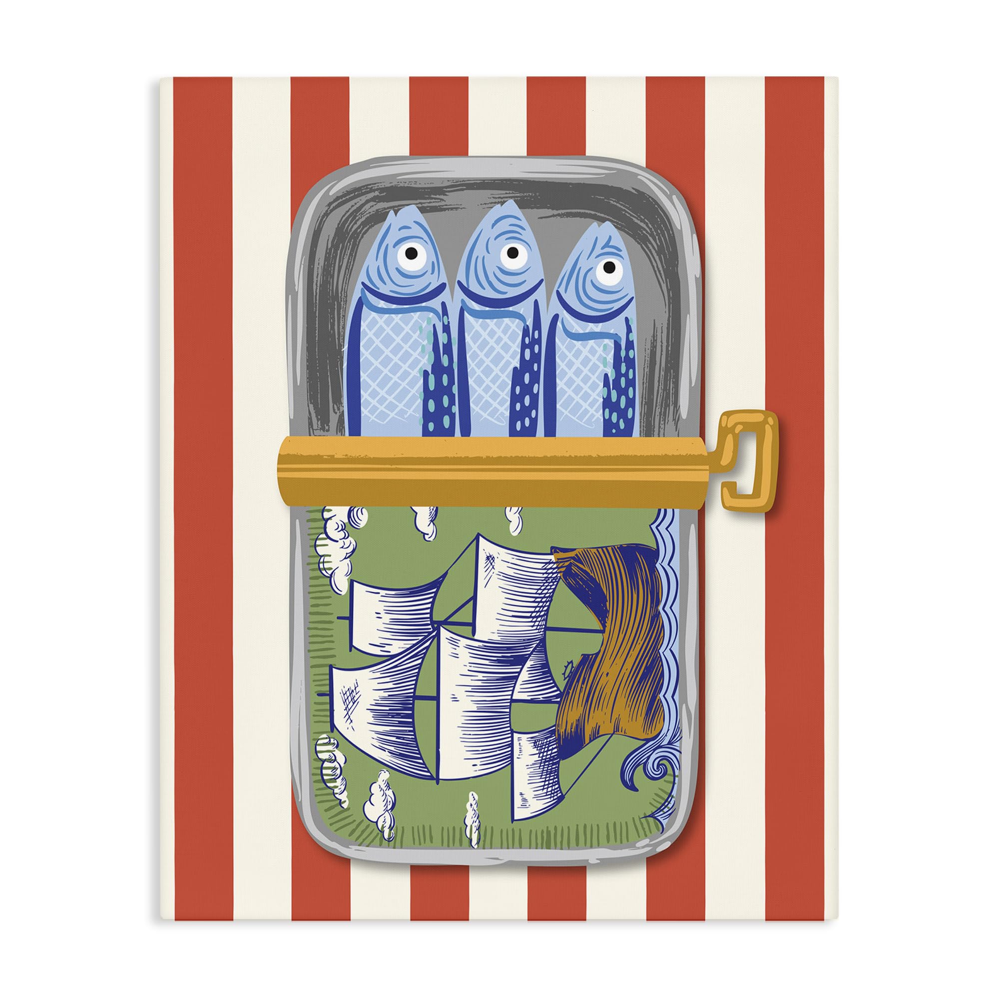 Stupell Industries Vintage Sardines Tin Nautical Stripe 'Sardines With Antique Ship'| Canvas Art