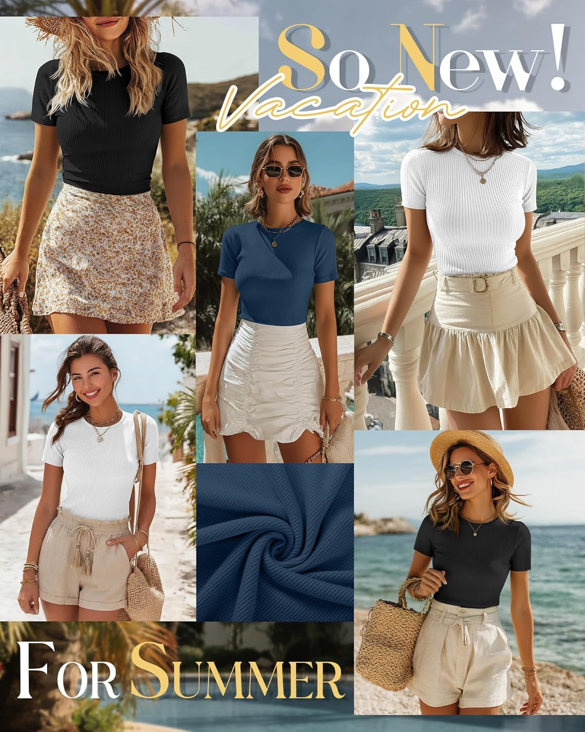 Ficerd 3 Pack Women's Ribbed T-Shirts, Cotton Short Sleeve Basic Tees Crewneck Fitted Tops Casual Shirts 2026 Summer Trendy - Image 5