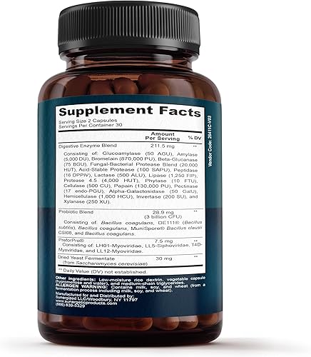 Miniatura 8 de Enzimas prebióticas, posbióticas y digestivas probióticas 4 en 1 de alta calidad para hombres y mujeres, apoya el intestino, la digestión y la