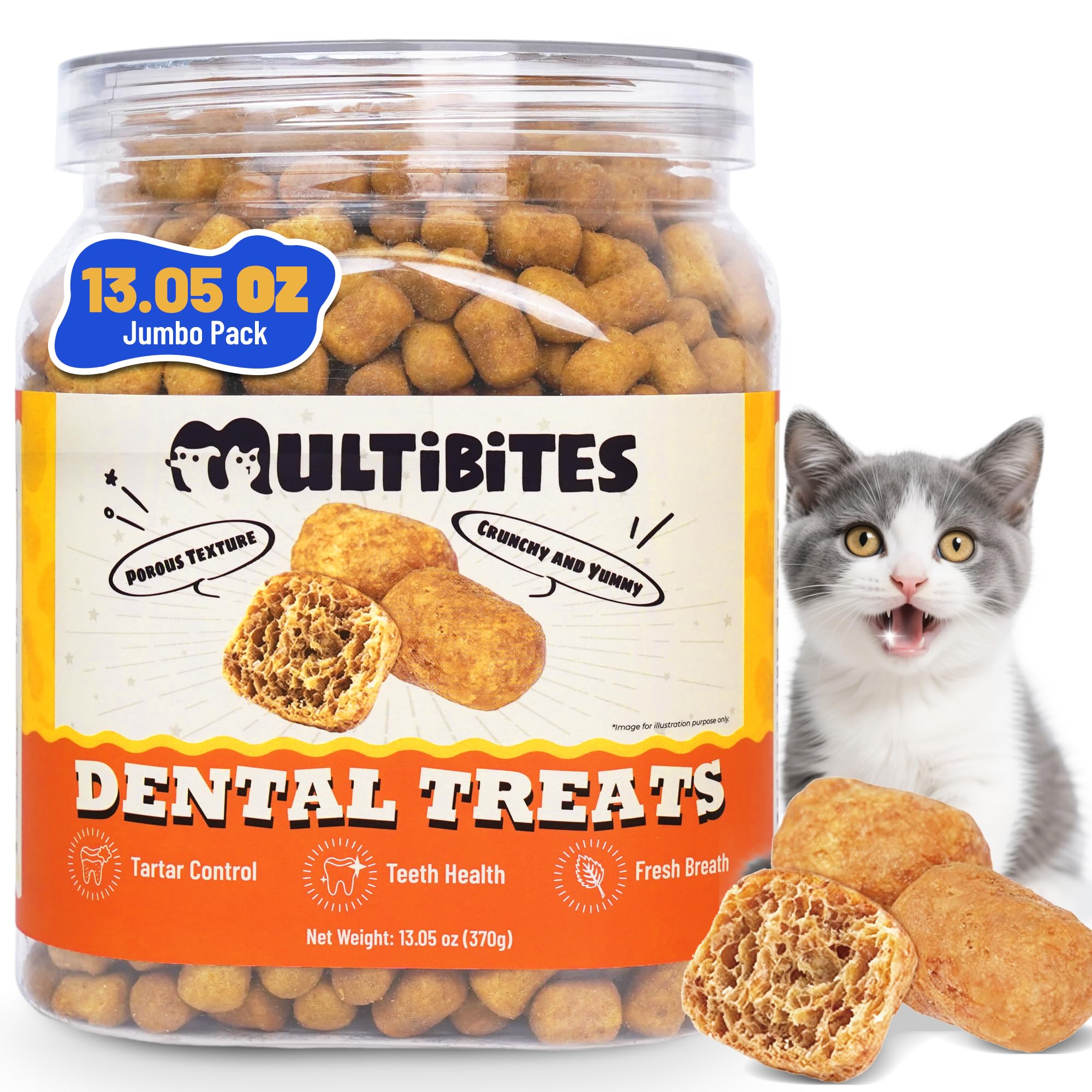 13.05oz Dental Treats for Cats & Small Dogs - Healthy Cat Teeth Cleaning Treats for Freshens Breath and Controls Tartar - Crunchy Dental Chews for Puppy Training Snacks