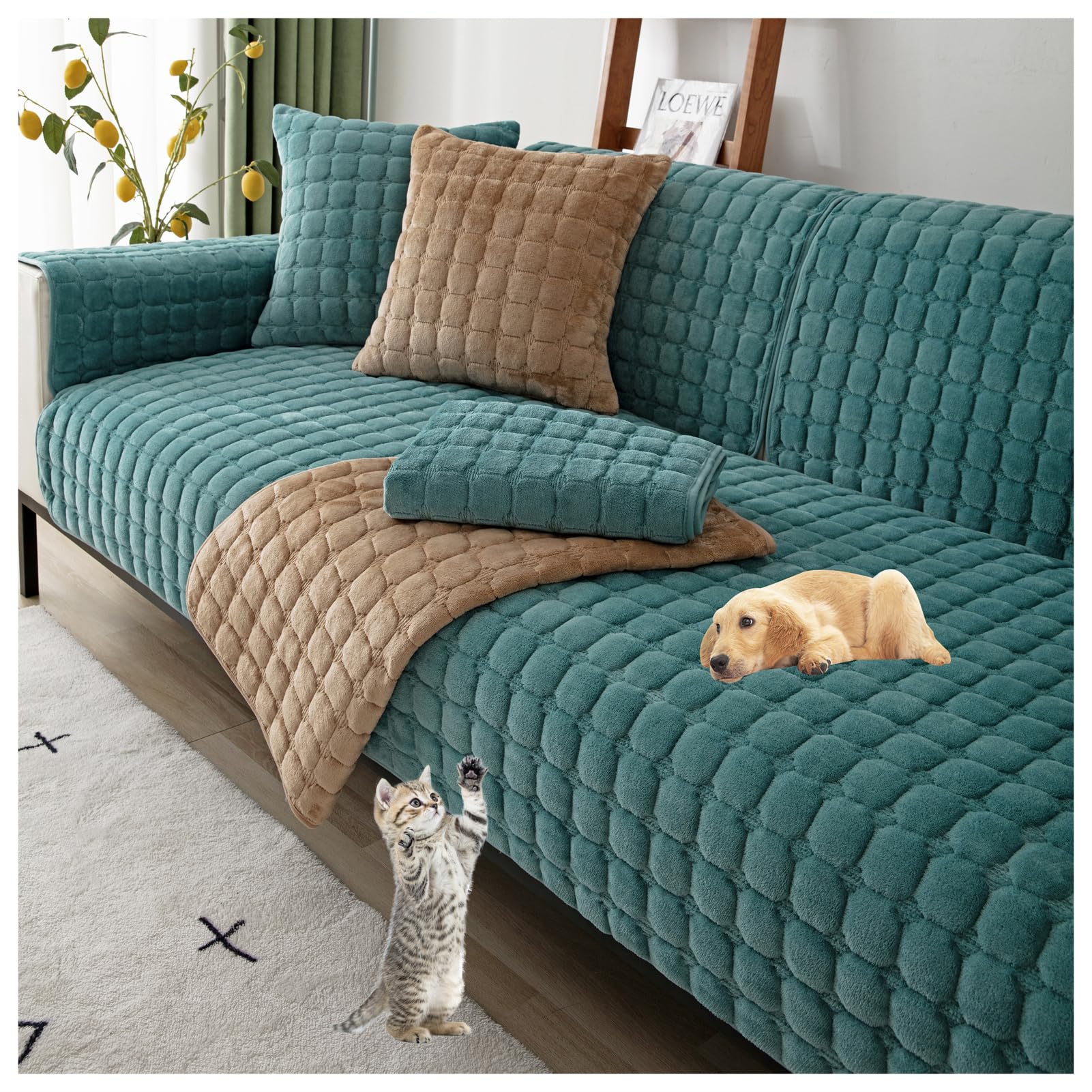 Stretch Plush Sofa Slipcover - Fits 1, 2, 3, Or 4 Seater Couches & Chairs (Includes Free Pillowcase)