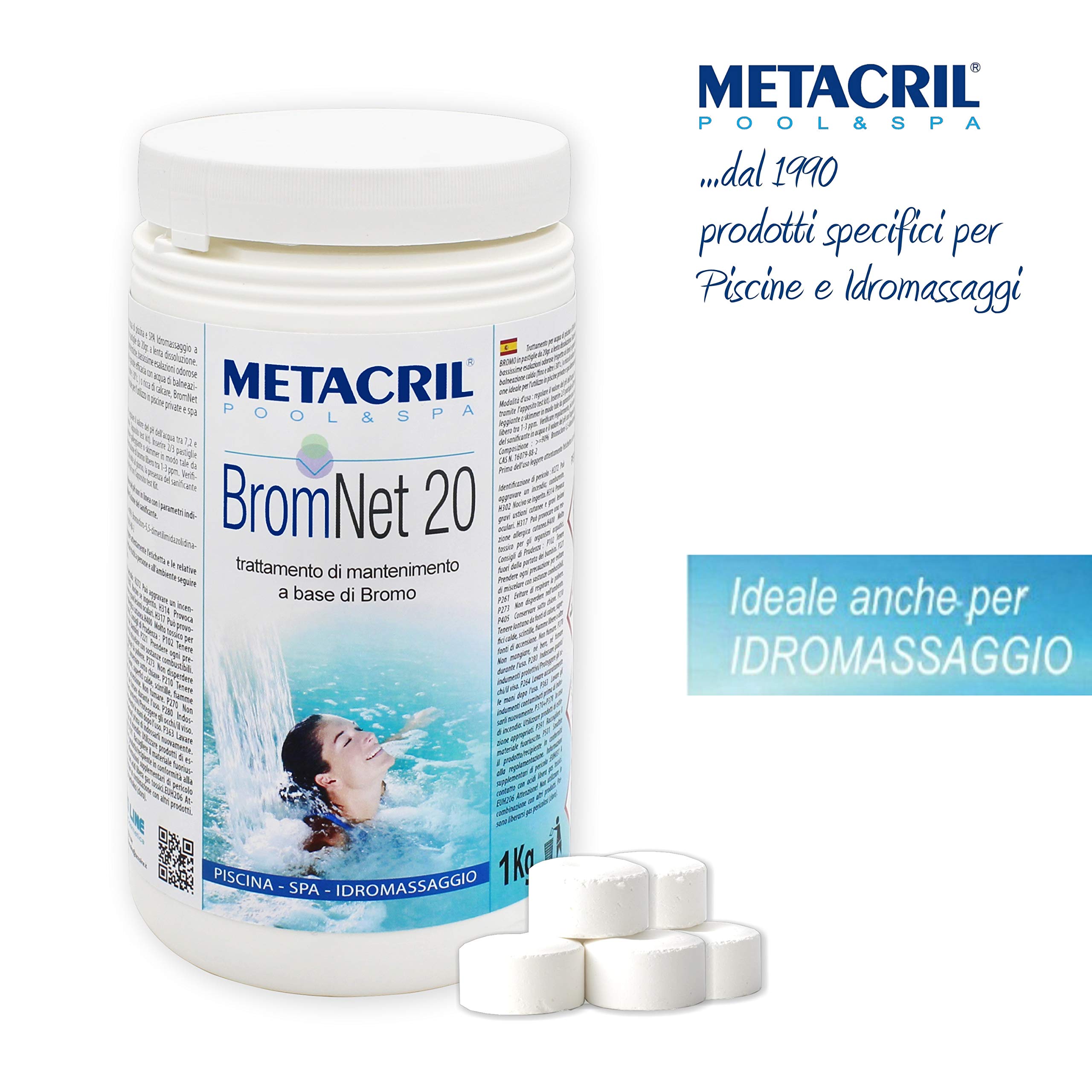 Metacril KIT BROM SPA PRO, prodotti specifici per Spa Idromassaggio - 5KG | a base di Bromo in past. da 20gr, Ideale per il Trattamento Acqua completo di Piscina e Spa di Tutte le Marche e Dimensioni