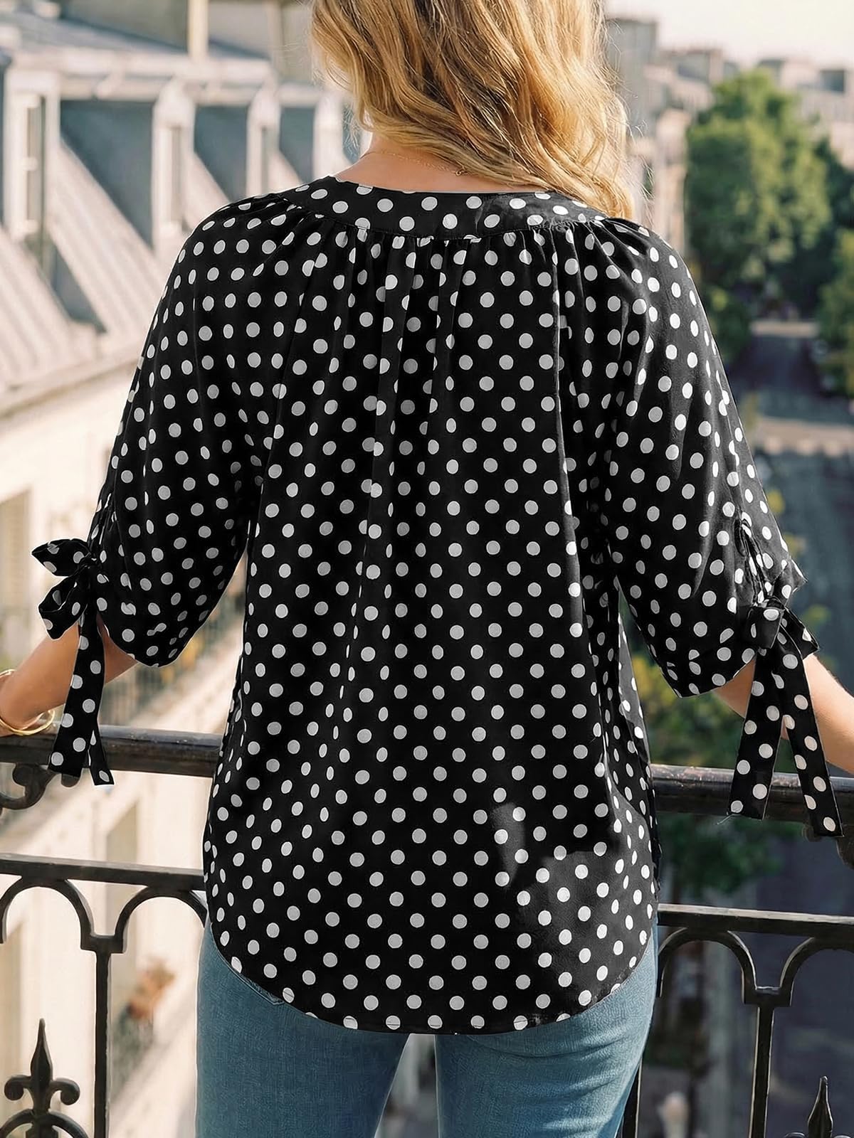 Cicy Bell Camicia da donna a pois con scollo a V