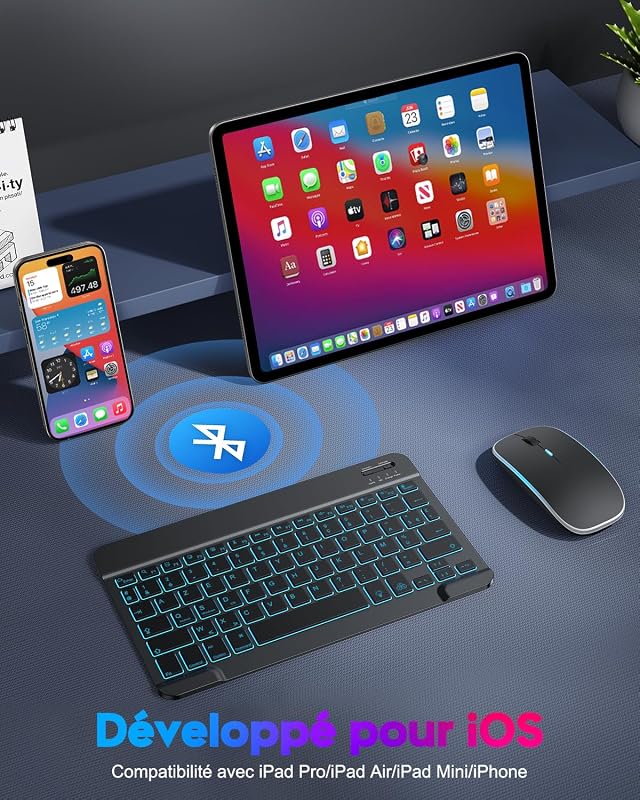 TECURS Bluetooth Billentyűzet és Egér Tabletre iPad Samsung Lenovo Android iOS Fekete