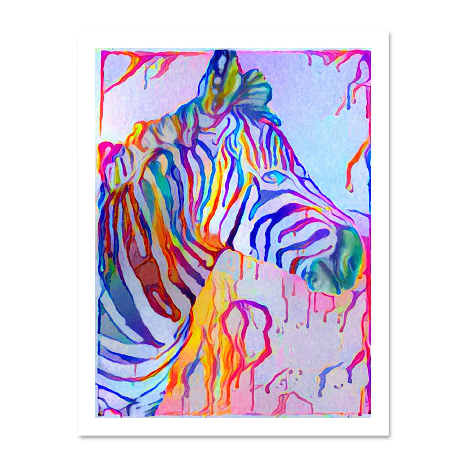 Rainbow Zebra Painting Large Framed Art Print Poster Wall Decor 18x24 inch