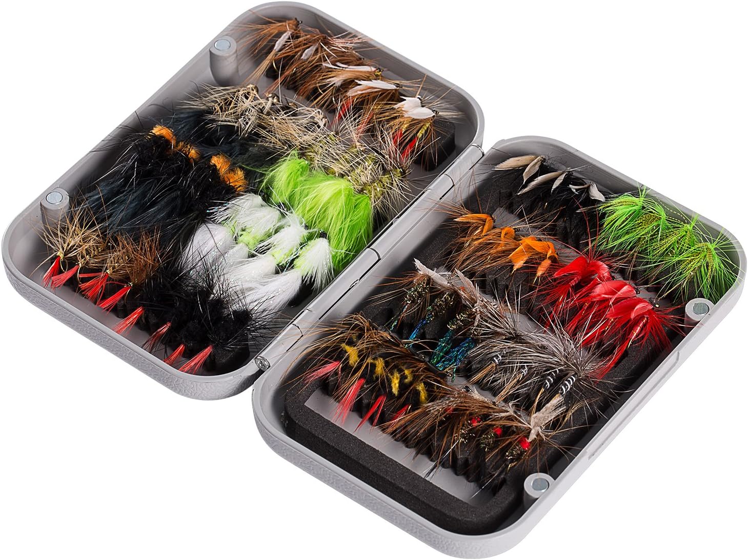 Bassdash Fly Fishing Assorted Flies Kit, Pack of 64 pcs Fly Lure Including Dry Flies, Wet Flies, Nymphs, Streamers, Terrestrials, Leeches and More, with Magnetic Fly Box