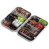 BASSDASH Fly Fishing Assorted Flies Kit, Pack of 64 pcs Including Dry and Wet Flies, Nymphs, Streamers, Terrestrials, Leeches and More, with Magnetic Fly Box