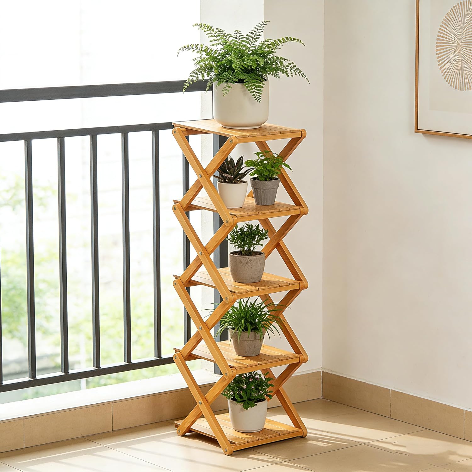 Bamboo Shoe Rack - No Assembly Required, Tall Narrow Foldable Shoe Organizer, Space-Saving Multifunctional Shelf for Entryways, Corners, Bedrooms, Balconies, 5 Layer(Reinforced and Thickened)