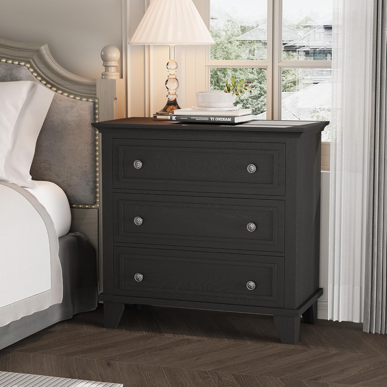 GarveeHome Black 3 Drawer Dresser for Bedroom, Wide Chest of Drawers with Vintage Handle, Wood Dresser Wide Nightstand for Living Room - Image 2