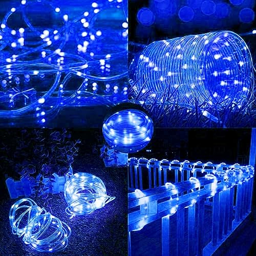 Miniatura 26 de Cuerda de luces LED de 196 pies, 600 luces LED para exteriores, impermeable, con control remoto, 196.9 ft, funciona con energía solar, 8 modos, luz